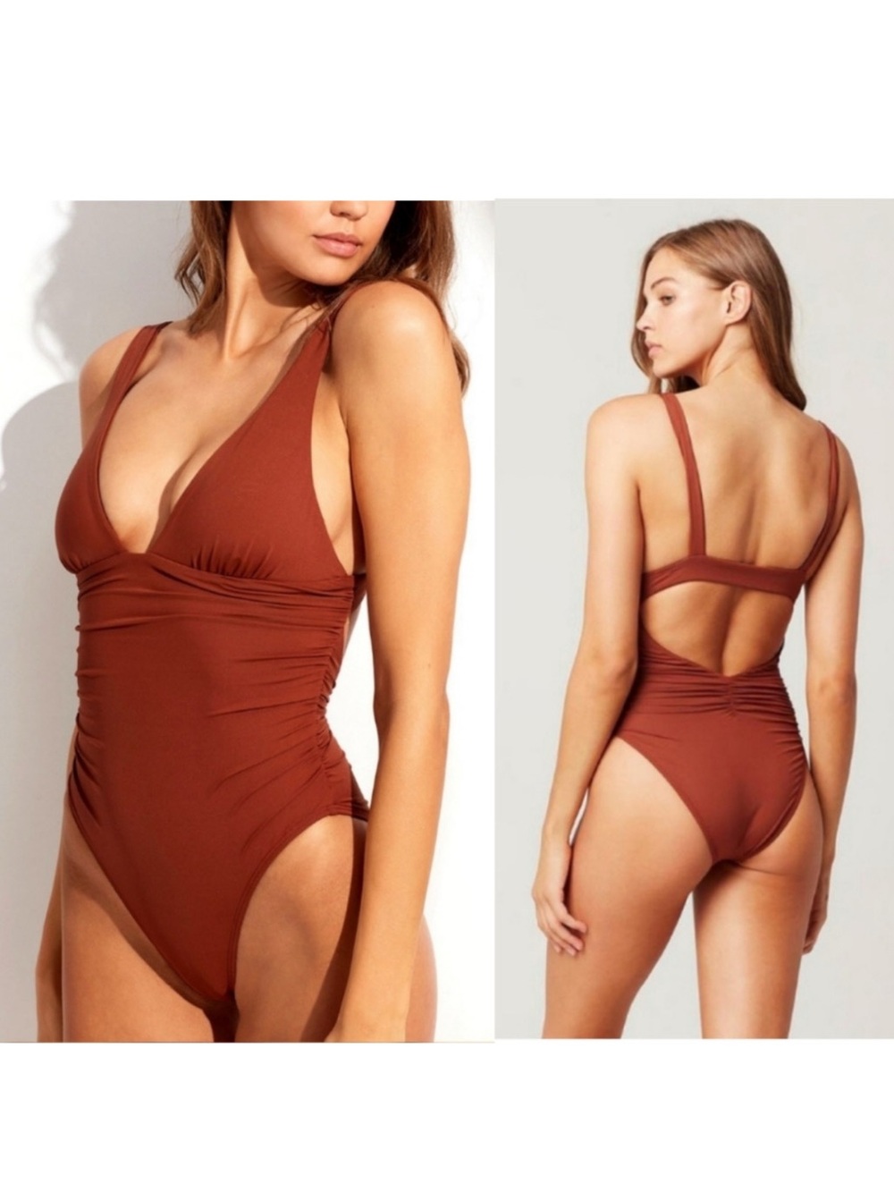 L*Space || Sydney Ruched One Piece Cutout Swimsuit Tobacco Brown 10